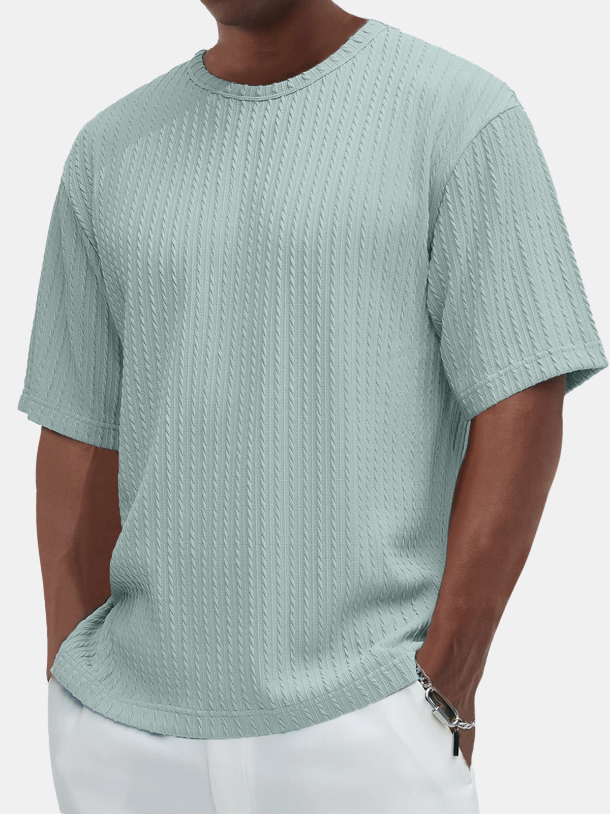 Men's Cotton Casual Basic Jacquard Texture Short-sleeved T-shirt