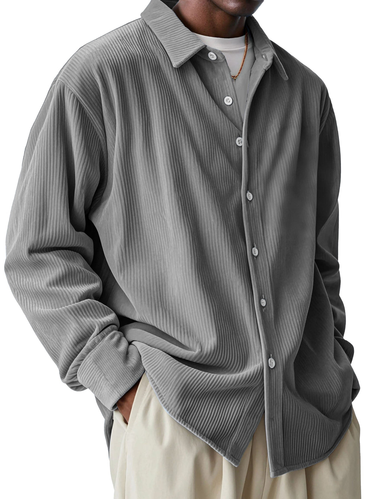 Men's Fashionable and Comfortable Pit Fabric Long Sleeve Lapel Shirt
