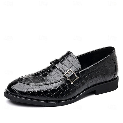 Men's Crocodile Pattern Luxury Loafers – Dark Brown Slip-On Dress Shoes