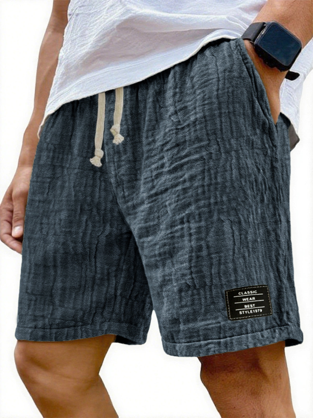 Men's Soft Crinkled Gauze Breathable Holiday Embroidery Lace-up Shorts