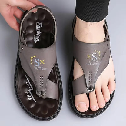 Men’s Orthopedic Leather Flip Flops – Non-Slip Comfort Sandals with Adjustable Back Strap