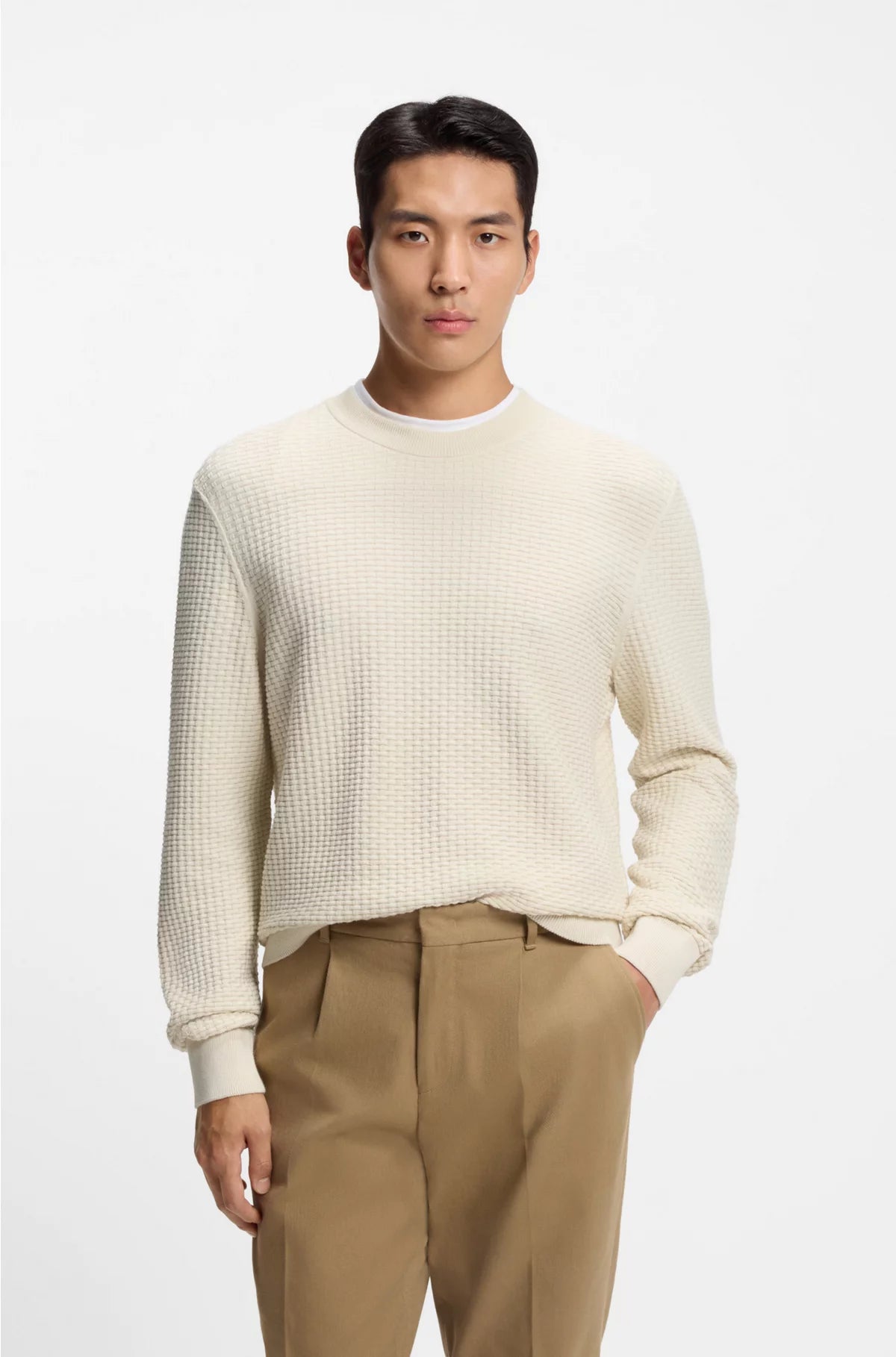 COTTON SWEATER WITH KNITTED STRUCTURE