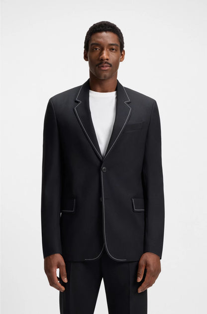 RELAXED-FIT JACKET IN VIRGIN WOOL WITH CONTRAST STITCHING