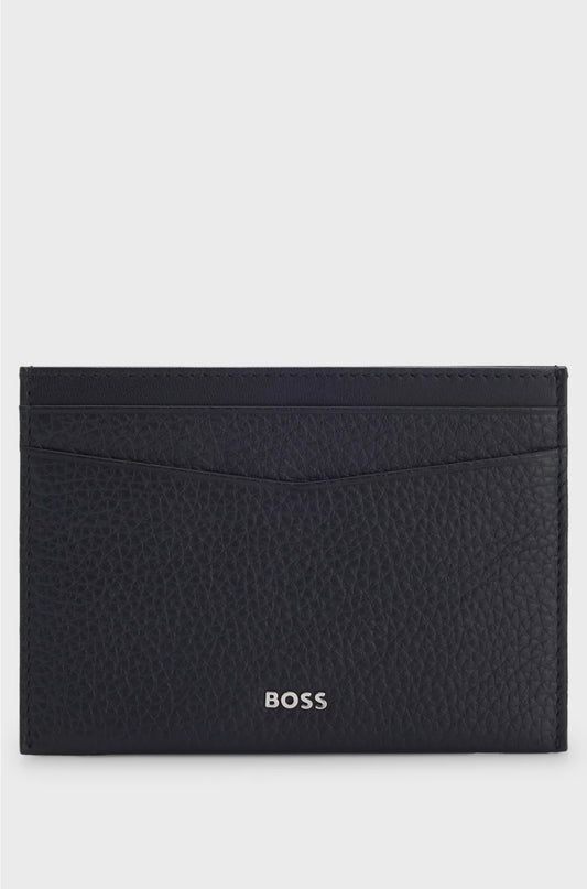 GRAINED-LEATHER CARD HOLDER WITH LOGO LETTERING