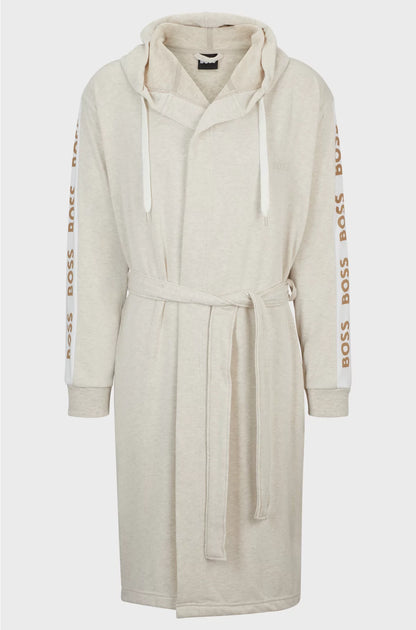 HOODED DRESSING GOWN WITH LOGO-PRINT SLEEVES