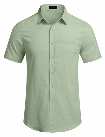 Men's Fake Pocket Linen Shirt Short Sleeve Button Up Shirt Summer Beach Hawaiian Shirt